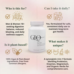 Daily-use scene with water and Gut Glo capsules for convenience