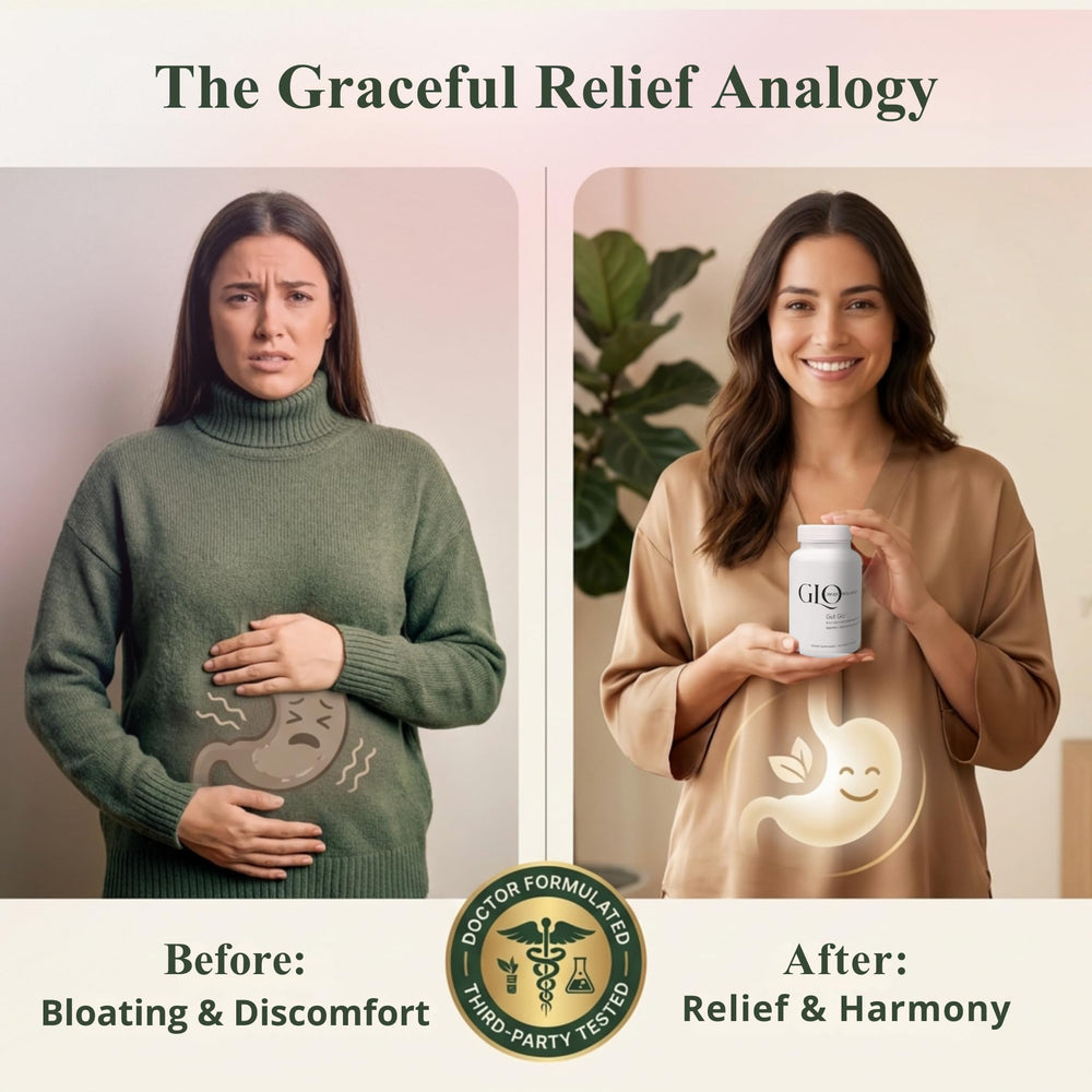 Close-up of Gut Glo probiotic capsules for balanced digestion