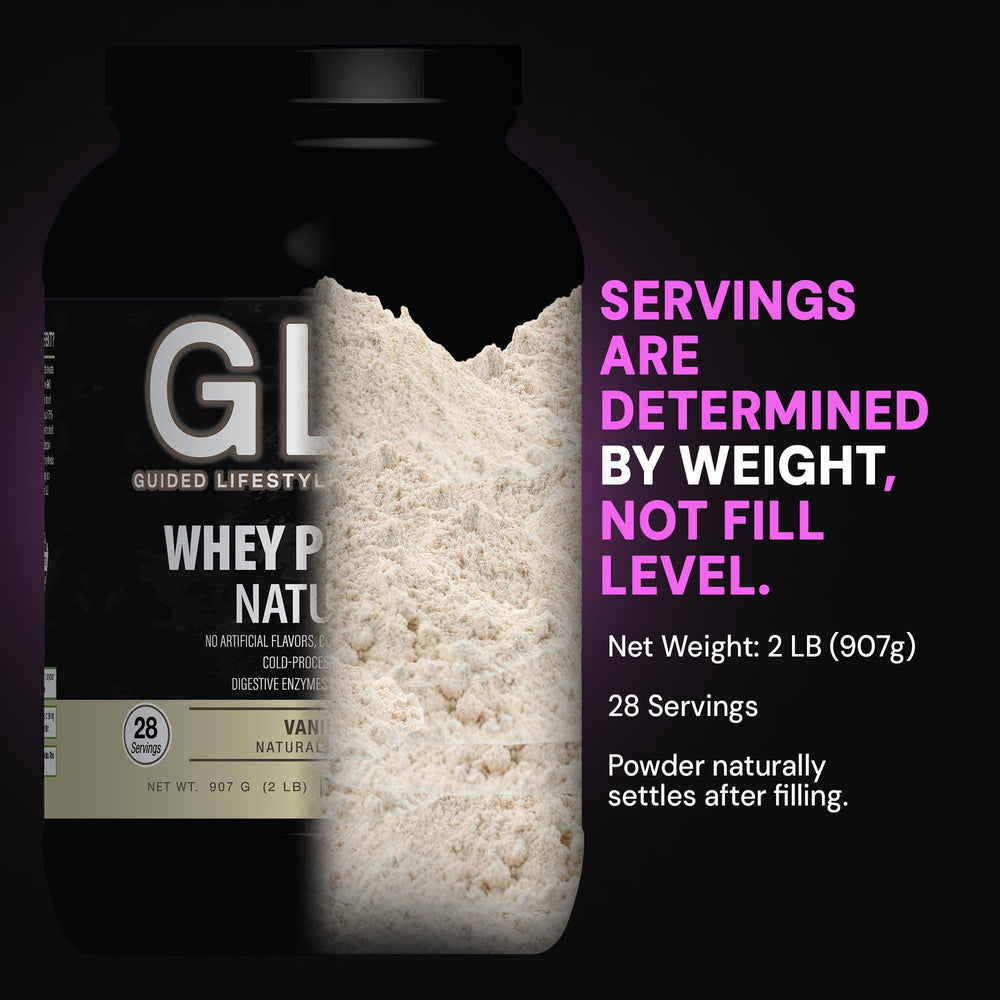 GLO vanilla whey after workout providing daily fueling with 28 servings