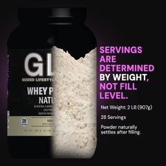 GLO vanilla whey after workout providing daily fueling with 28 servings