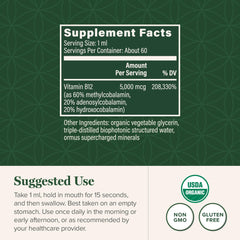 Global Healing Center B12 5000 mcg label close-up highlighting ingredients