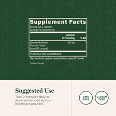 Global Healing Center activated charcoal pills close-up highlights compact capsules for easy daily use.