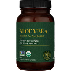 Global Healing Center Aloe bio-active bottle close-up with 200x concentrate for gut support