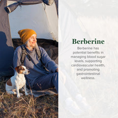 Global Healing Center berberine capsules label highlighting cinnamon and black pepper.