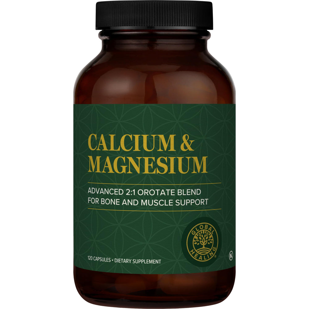 Global Healing Center calcium magnesium orotate bottle for daily bone support.