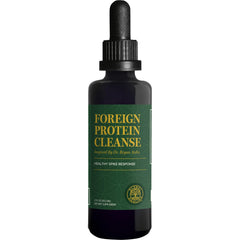 Global Healing Center Foreign Protein Cleanse bottle front shows a spike protein support formula for immune comfort.