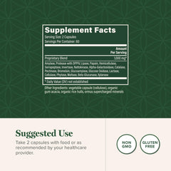Global Healing Center Ultimate Enzymes capsules on hand demonstrate convenient digestive support.