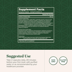 Global Healing Center bottle back shows usage details and potency information.