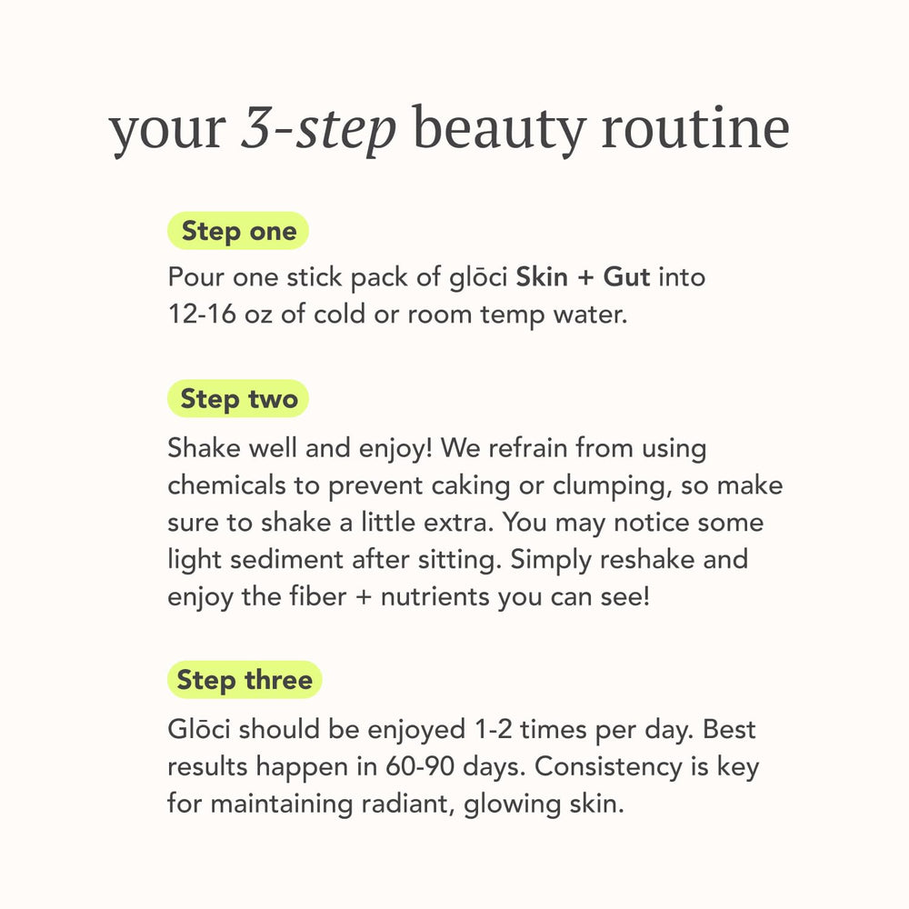 Glōci Skin + Gut coconut water powder mixed into a refreshing drink.