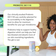 Glōci Skin + Gut prickly pear extract highlight in the blend.