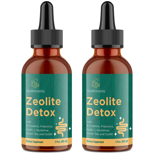 Glorithiventa Zeolite Detox drops bottle shown for daily detox routine.