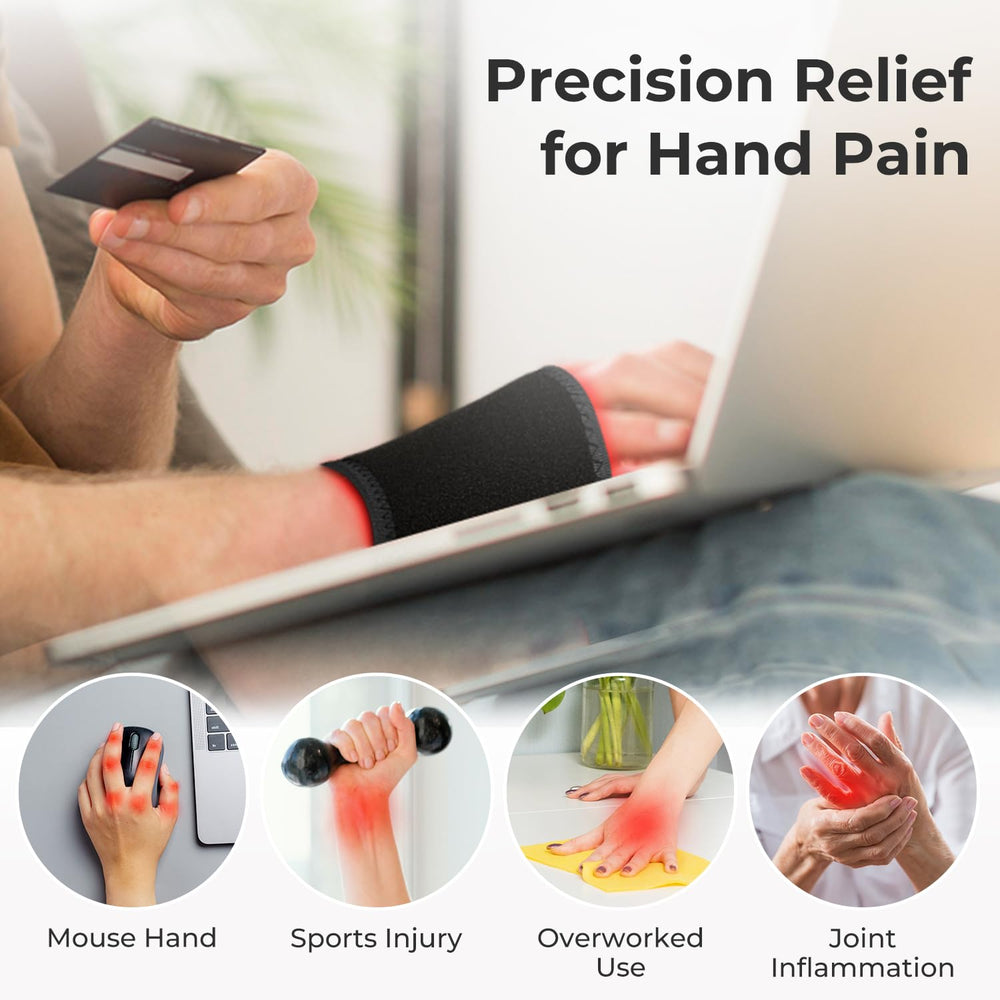 GloThera wrist wrap used at a desk for daily comfort