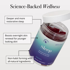Glotrition Beauty Sleep Gummies close-up highlights natural ingredients for restful nights.