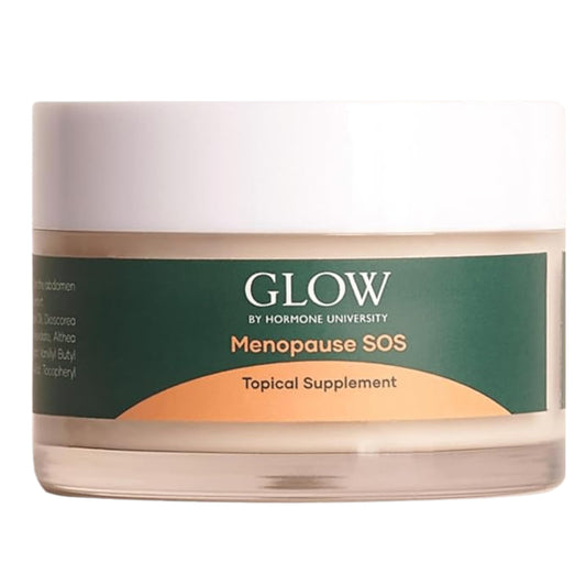 Glow Botanica menopause cream bottle for non-hormonal topical relief during hot flashes.