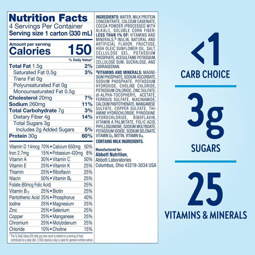 Glucerna Protein Smart chocolate label detail shows CARBSTEADY blend