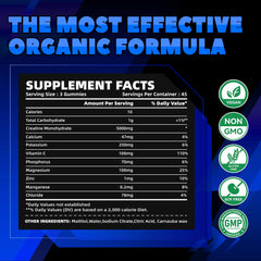 GlucoBio Creatine Gummies blueberry flavor close-up highlights tasty pre-workout option.