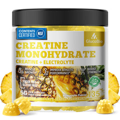 GlucoBio creatine gummies bottle shown for easy daily supplementation, supporting quick energy during workouts