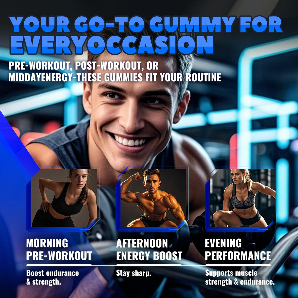GlucoBio Creatine Gummies electrolyte blend image implies hydration support during activity.