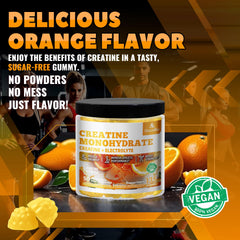 Vegan sugarfree creatine gummies label emphasizes clean allergen-friendly nutrition.