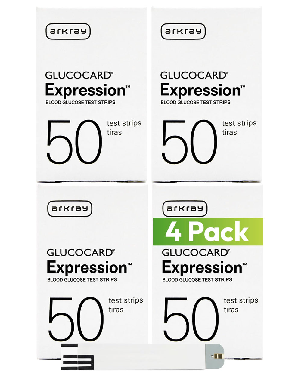 GLUCOCARD Expression strips shown in a home testing setup for quick results.