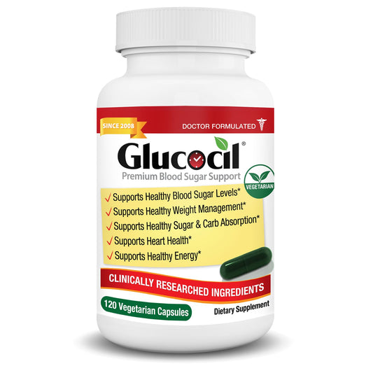 Glucocil bottle with berberine close-up showing premium vegetarian capsules for daily support