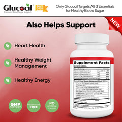 Glucocil supplement facts label emphasizing 14 ingredients including berberine