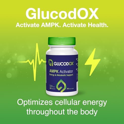 GlucodOX AMPK Activator capsules close-up highlighting guggul content.