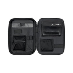 Durable exterior shields from drops while soft interior cushions equipment.