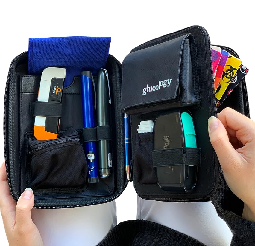 Glucology travel case interior with soft padding to prevent scratches.