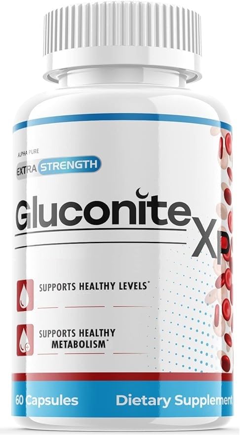 GLUCONITE 1XP label close-up highlights premium blood formula ingredients for balanced health