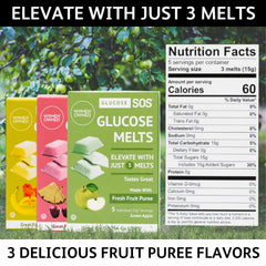 Three fruit flavors in Glucose SOS Melts box for diverse tastes