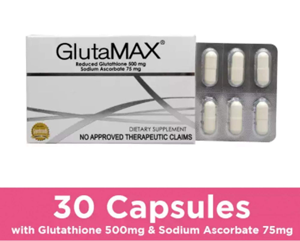 GlutaMAX capsules close-up highlighting premium antioxidants for internal skin support.
