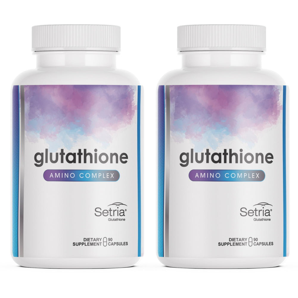Glutathione Amino Complex bottle close-up showing easy-to-swallow capsules for daily antioxidant support.