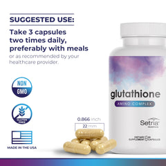 Glutathione Amino Complex capsule texture highlights smooth coating for easy intake.