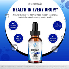 Glyco Shield Drops served with glass of water for easy consumption.