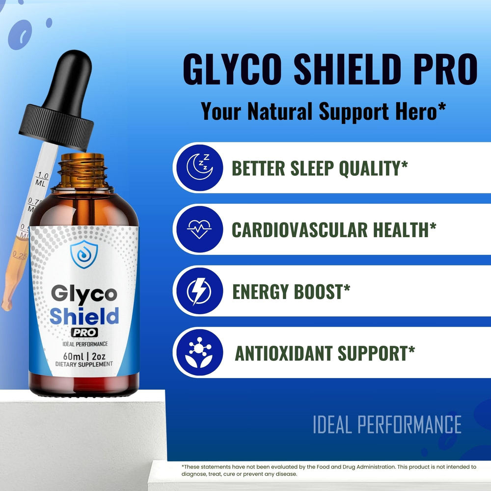 Glyco Shield Drops label highlights all natural formula and benefits.