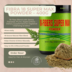 G.M.J Fibra 18 Super MAX powder scoop beside the container for easy measuring