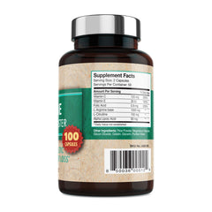 GMP Vitas arginine capsules close-up emphasizing daily energy and focus.