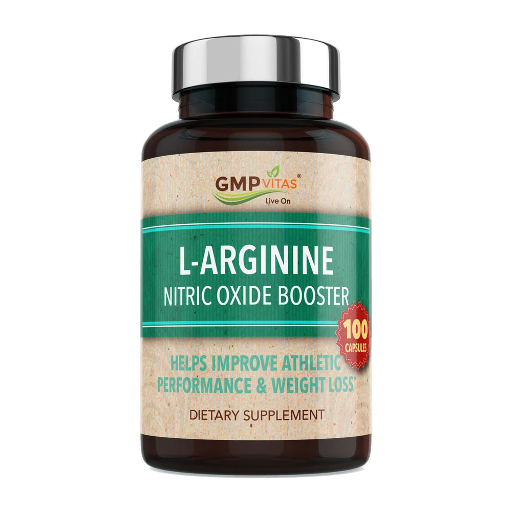 GMP Vitas Nitric Oxide bottle highlighting daily cardiovascular support.