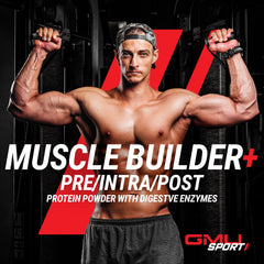 GMU SPORT Muscle Builder+ label close-up with collagen and vitamin K details