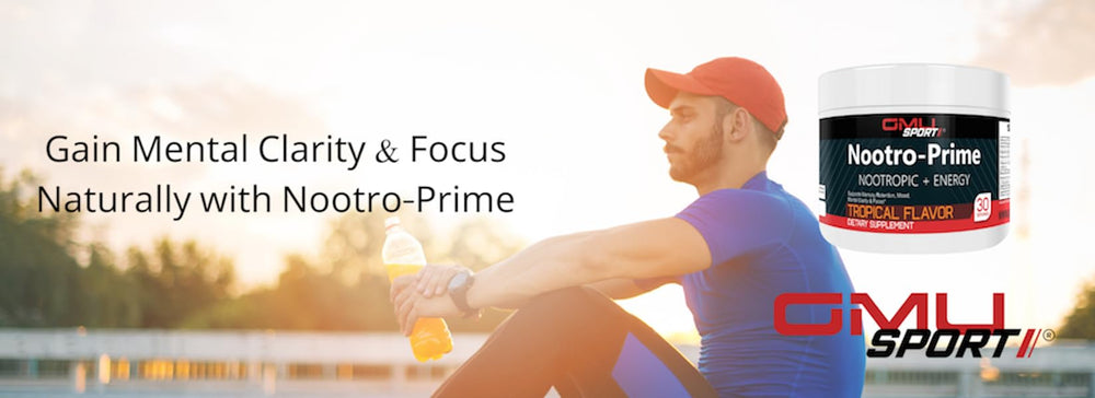GMU SPORT Nootro-Prime front jar signaling premium mushroom blend for memory and focus
