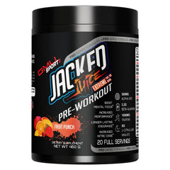 GMU SPORT Jacked Juice bottle side view for pre workout energy boost