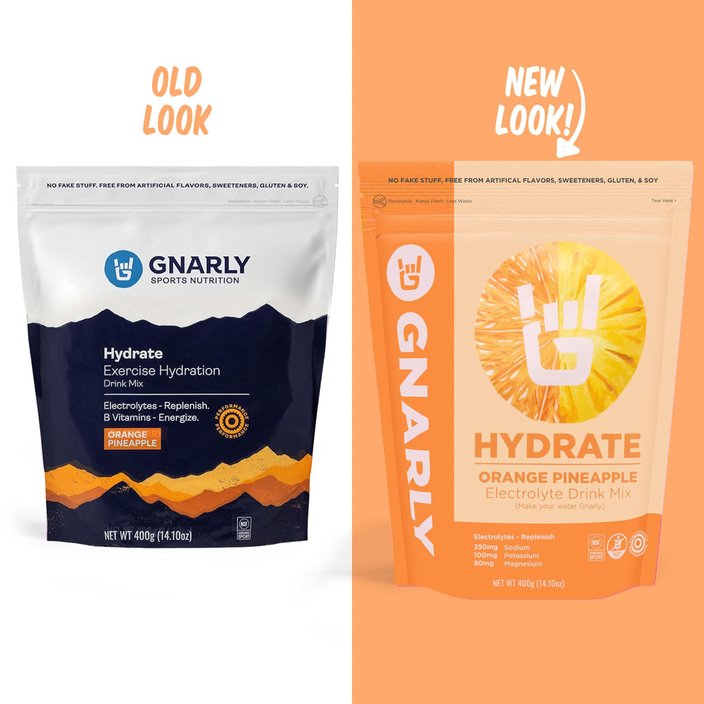 Gnarly Nutrition Hydrate orange-pineapple glass-mixed with vibrant flavor and balanced electrolytes