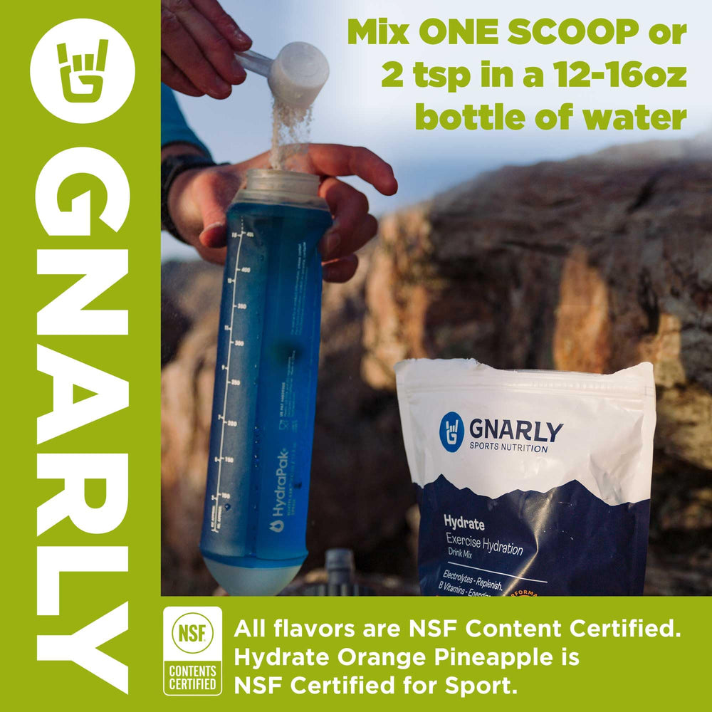 Label close-up showing NSF certification on Gnarly Hydrate Salted Margarita