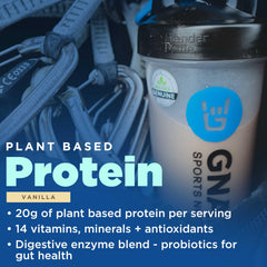 Gnarly Vanilla shake in glass, great after workouts for convenient nourishment.