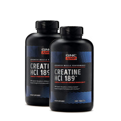 GNC AMP Creatine HCl 189 bottle front showing label and branding for workout support
