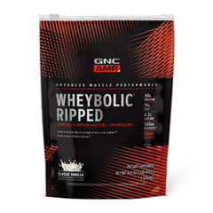 GNC AMP Wheybolic Ripped Classic Vanilla bottle with 9 servings for convenient fueling.
