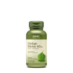 GNC Herbal Plus Ginkgo Biloba 60mg bottle supports daily mental focus.