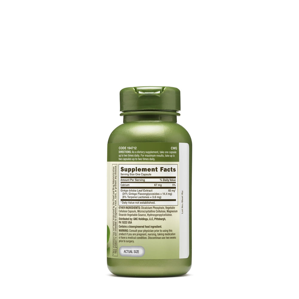 GNC Herbal Plus Ginkgo Biloba vegetarian capsules for clean plant-based supplementation.