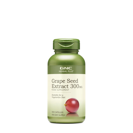GNC Herbal Plus grape seed extract bottle front for antioxidant support.